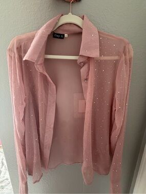Size Small Blush Pink Embellished Button-Up with Diamond Detail